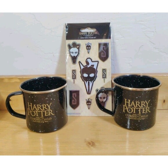 Lot Of 2 Harry Potter & the Cursed Child Speckled Cup Mug Camping Tin + STICKERS - Picture 1 of 9